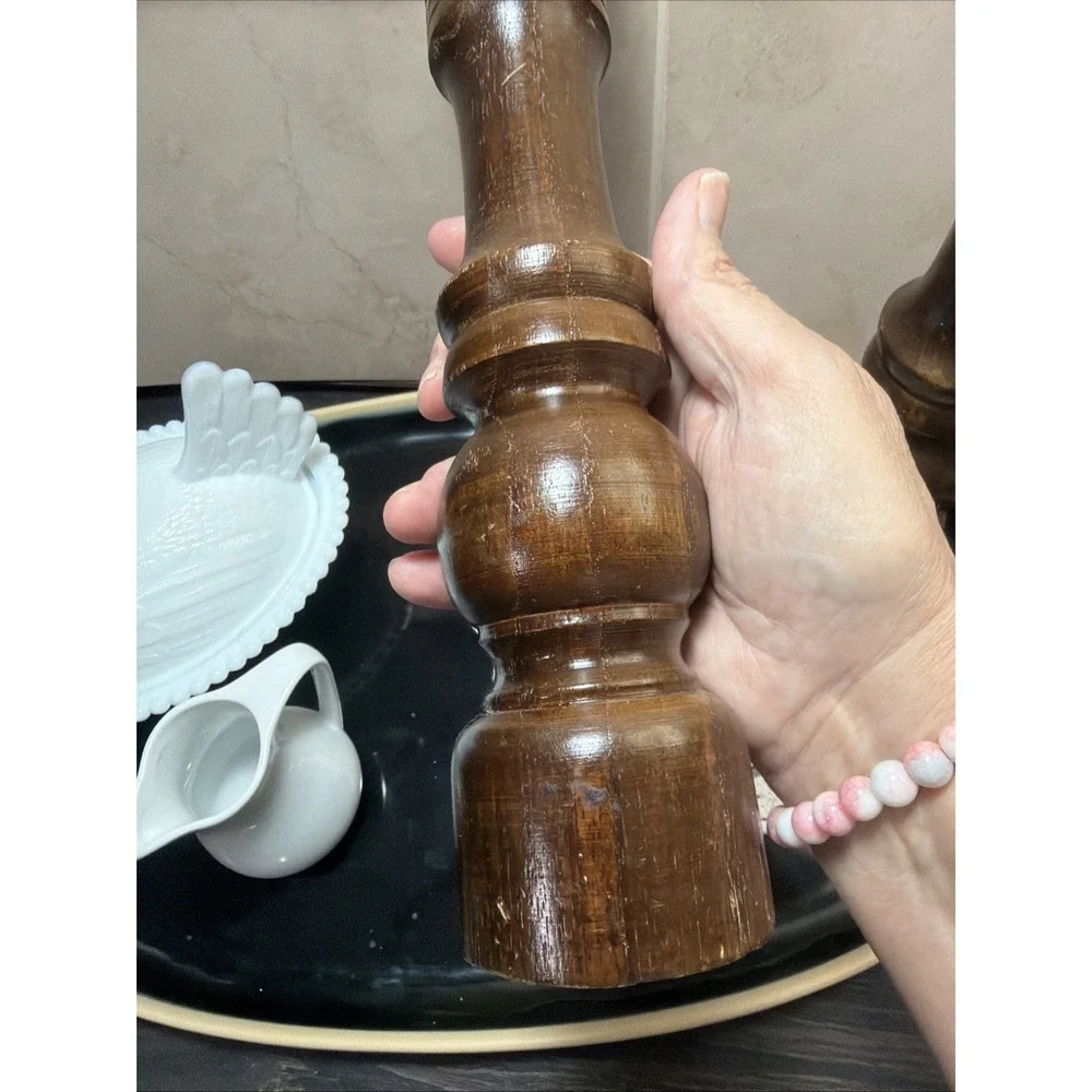 Vintage Wood Salt & Pepper Set Grinder Mill Shaker Taiwan MCM 11 Inches